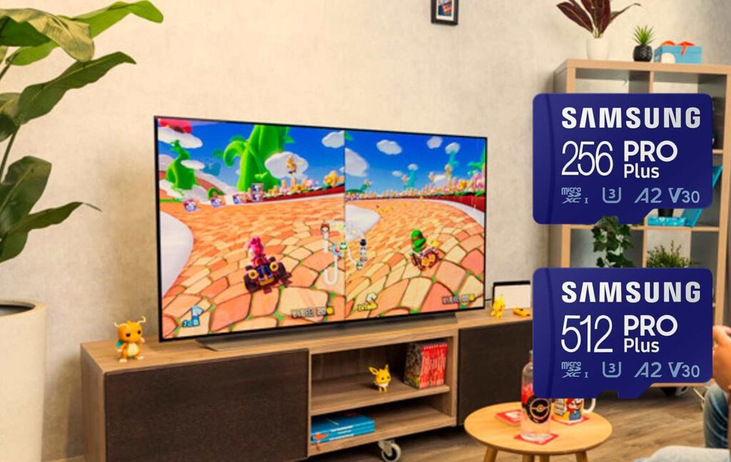 Download jouw favoriete games voor de Nintendo Switch OLED met de Samsung Pro Plus micro SD kaart.